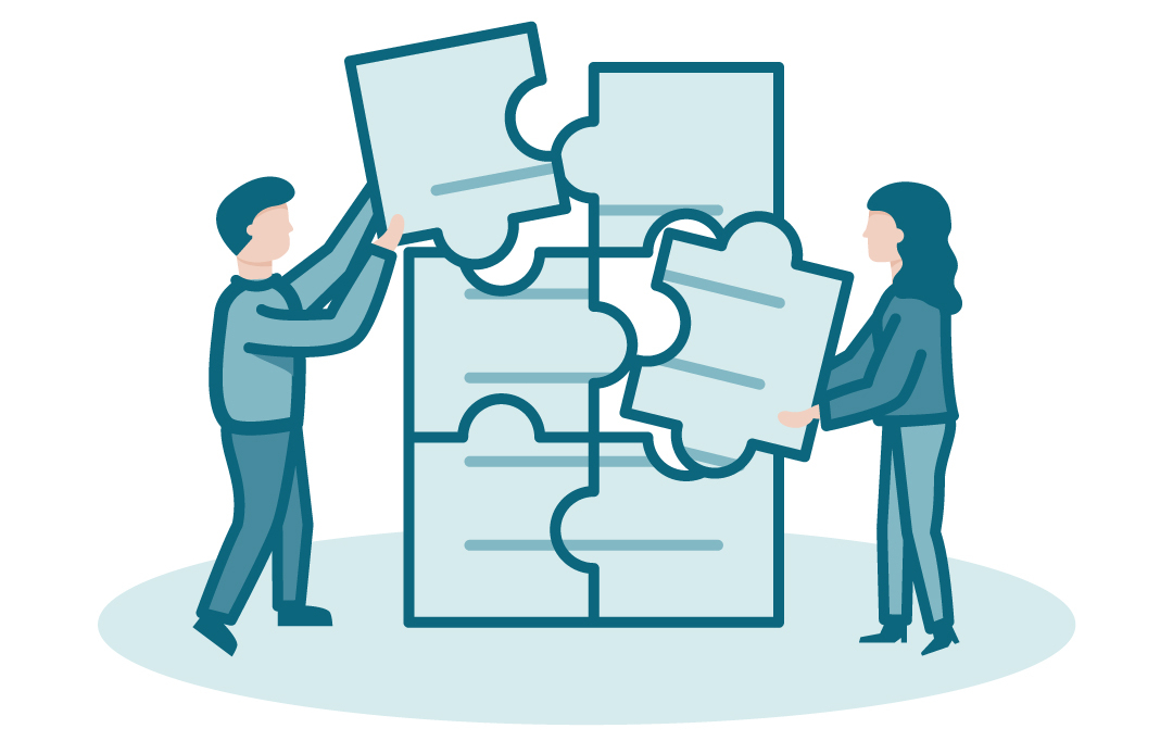 Graphic of two people putting a puzzle together